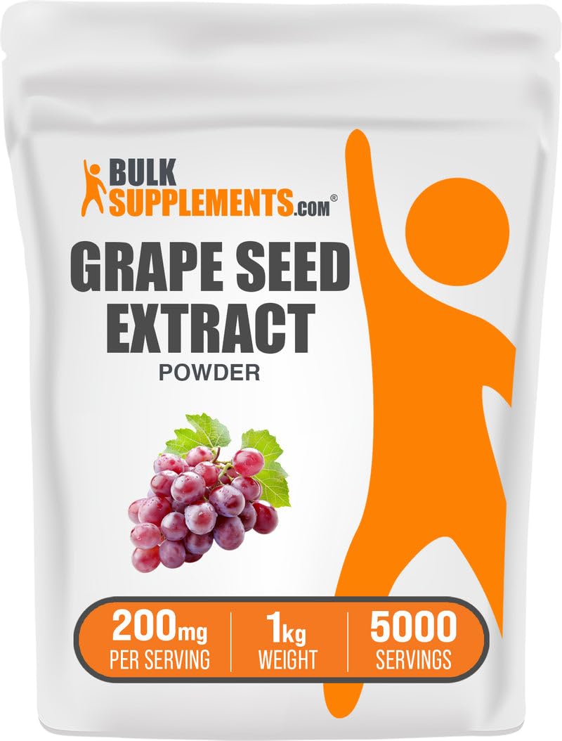 BulkSupplements.com Grape Seed Extract Powder - Grape Seed Extract Supplement, Antioxidant Source, Herbal Supplement - Gluten Free, 200mg per Serving, 1kg (2.2 lbs) (Pack of 1)