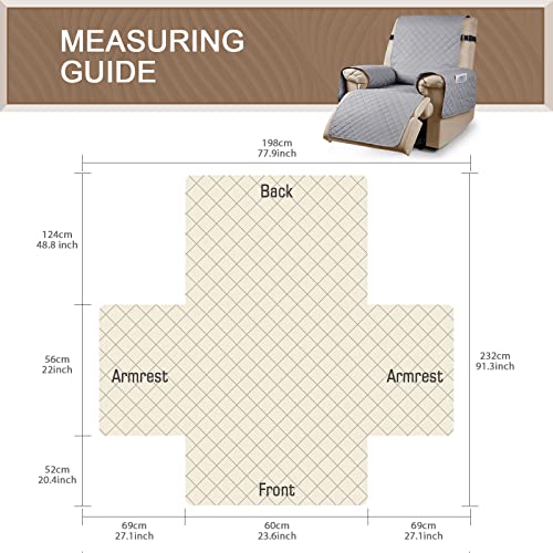 Image of KinCam Water Resistant Recliner Chair Cover, Reclining Couch Covers for Pets, Dogs, Recliner Couch Slipcover Furniture Protector with Elastic Straps for Kids, Light Gray