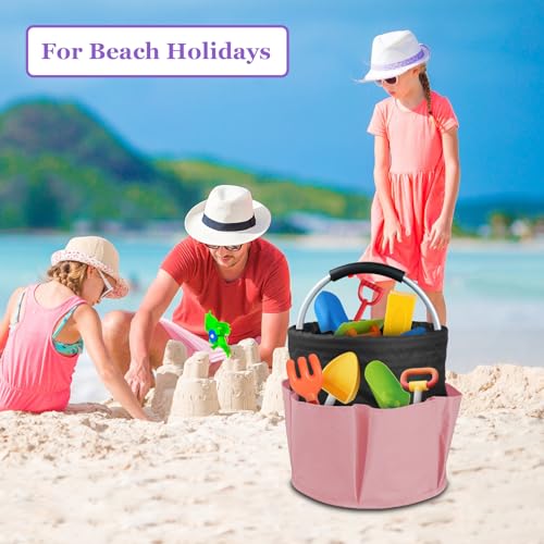 Image of 2Pcs 17L Shower Caddy with 6 Pockets, Portable Cleaning Caddy in 600D Oxford Fabric, Cleaning Supplies Bucket with Handle, Multifunctional Storage Basket for Dorm, Family, Black with Pink