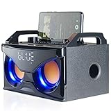 Bluetooth Speaker with Subwoofer, Wooden Wireless Stereo Speakers, 10W, Bluetooth 5.0 Portable Party Speaker with Loud and bass, for Home, Outdoor, Travel, FM Radio, Gift