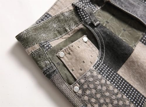 Men's Casual Denim Pants Slim Fit Stretch Print Straight Leg Jeans Western Denim Trousers with Pockets4