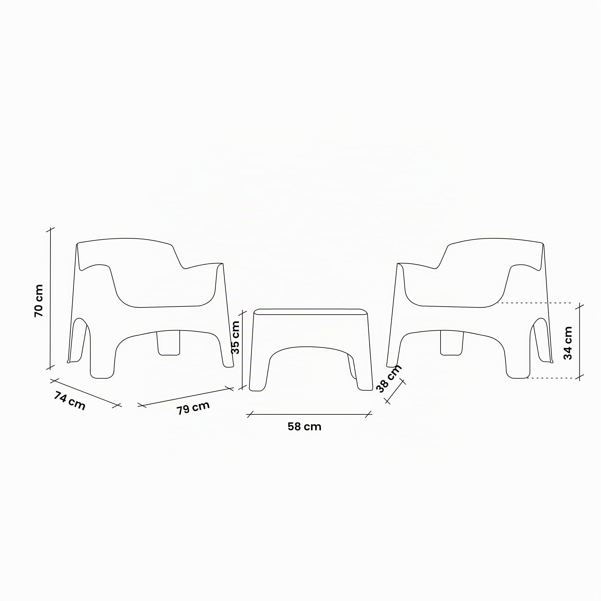 HOUSE COLLECTION SET IBIZA TERRACE 3pz IN POLIPROPILENE GRAFITE