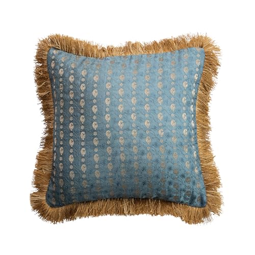 Creative Co-Op Jacquard Square Pillow with Brocade Pattern, Blue &