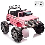 MUKIDY 24V Ride on Car, Licensed Chevrolet Cheyenne Truck w/2X200W Motor, Remote Control, Decoration Streamer, 24 Volt Ride on Toys Power Big Wheels for Big Kids,Pink