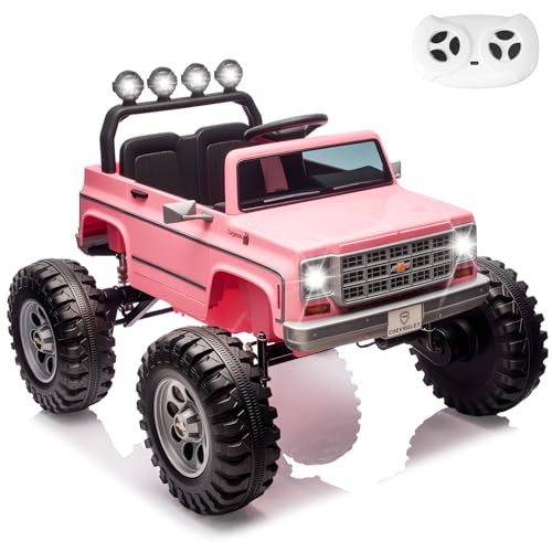 MUKIDY 24V Ride on Car, Licensed Chevrolet Cheyenne Truck w/2X200W Motor, Remote Control, Decoration Streamer, 24 Volt Ride on Toys Power Big Wheels for Big Kids,Pink