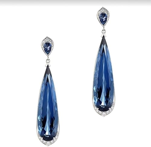 Miniatura 4 de Pendientes largos de cristal azul con forma de pera, diseño de gancho, estilo bohemio, joyería hecha a mano, excelente libro de moda