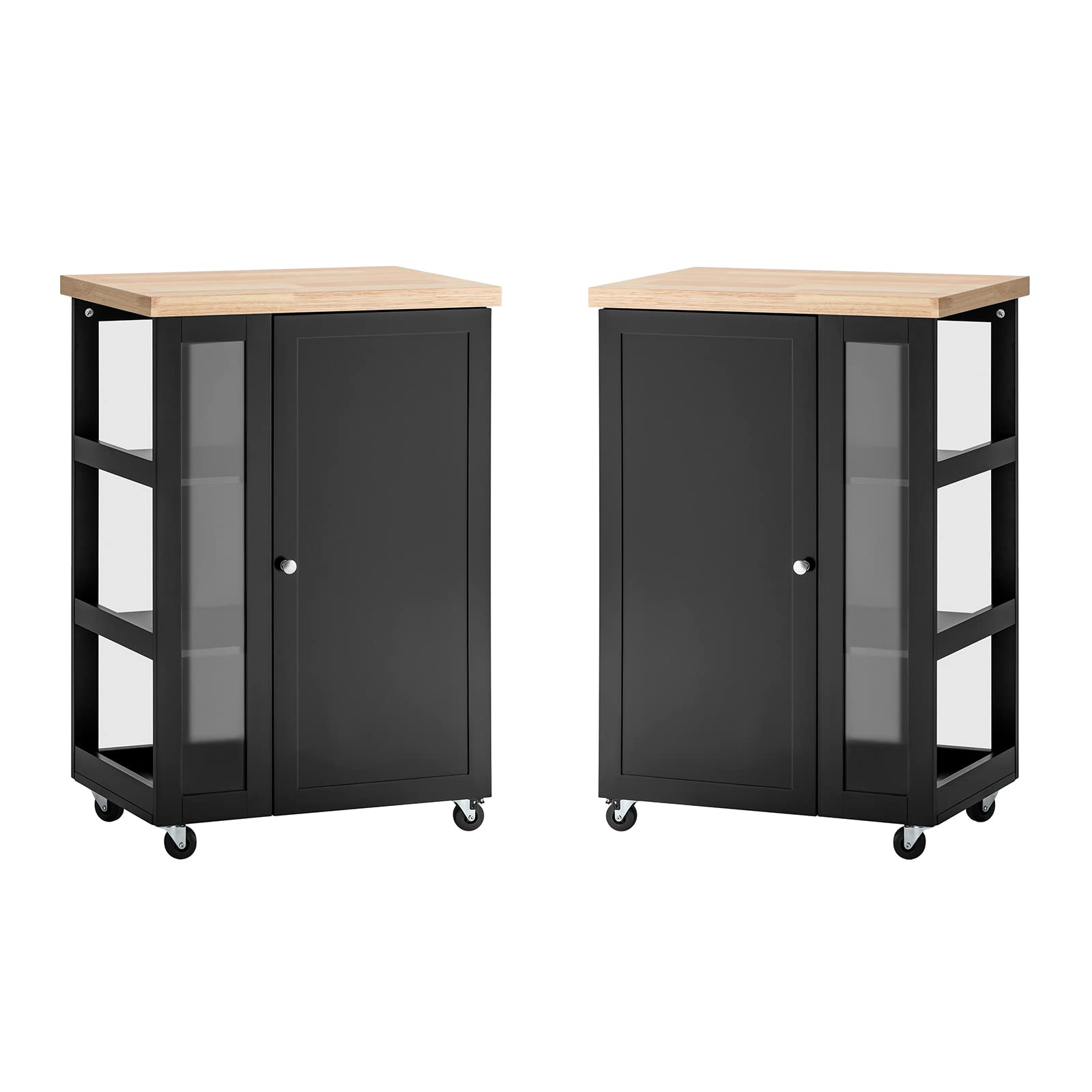 SoBuy Desserte Cuisine à roulettes avec étagère latérale 60 × 40 × 90 cm | Meuble cuisine avec placard et 2 étagères réglables sur 6 hauteurs, en MDF (E1) et verre, pour la salle à manger, FKW75-SCH