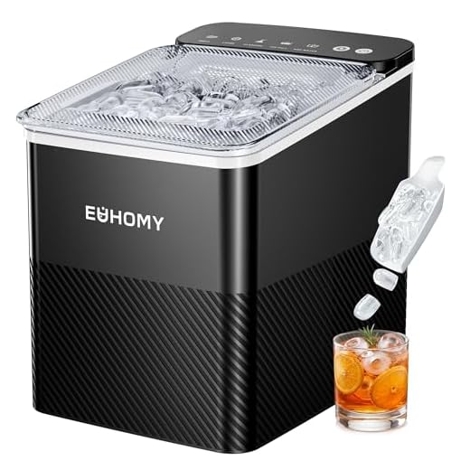 EUHOMY Eiswürfelmaschine, Kompaktes Design, Ein-Knopf-Einstellung, 9 Eiswürfel in 2 Größen, Automatische Reinigung, Intelligente Warnungen, transparenter Deckel, schwarz, für Büro/Küche/Schlafzimme