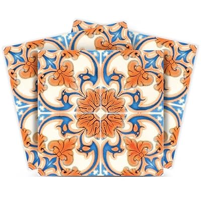 Backsplash Peel and Stick Tile Stickers 24 PC Set Authentic Tile Decals Bathroom & Kitchen Vinyl Wall Decals Easy to Apply Just Peel & Stick Home Decor (6x6 Inch, Vintage Orange H7)