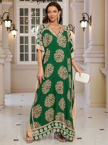 Image of KECVOT Kaftan Dresses for Women V-Neck Print Swimsuit Cover Up Plus Size Beach Caftan Lounge Dress