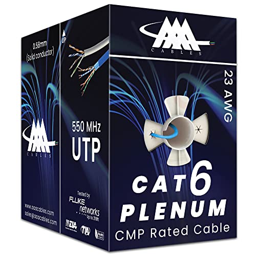 AAA Cables | CAT6 Plenum Ethernet Cable 1000ft | UTP, 23AWG | Bulk CAT 6 Network Wire | 550MHz Performance | DSX-8000 Certified | Built for Reliable Networks (Blue)