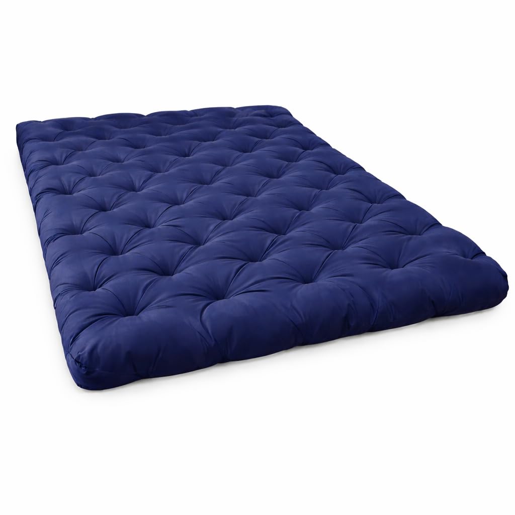 Soft Cotton Thick Foldable Firm Star Cotton Mattress, Light Weight, Solid Coloured, Easy to Carry (Navy Blue, Queen Bad 72X48X5 inches)-image-26