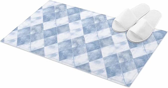 Luxury Plush Bathroom Rugs Mat, Blue Geometric Soft Shaggy Bath Carpet, Simplistic Modern Abstract Hexagon Art Non-Slip Floor Mat for Kitchen, Bedroom, 20x31.5