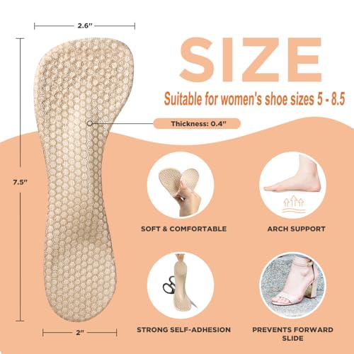 Image of 3 /4 High Heel Cushion Insoles, Self-Adhesive Arch Support Inserts for Flat Feet and Arch Pain Relief, Gel Shoe Inserts for Sandal, Flats and High Heels (2 Pairs, Apricot+Black, Women's 5-8.5)