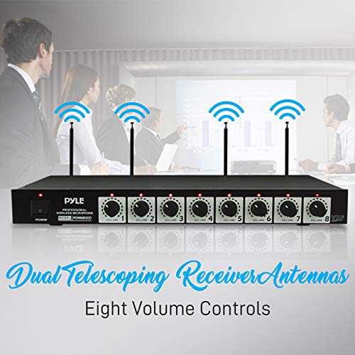 image for Pyle 8 Channel Wireless Microphone System - Portable VHF Cordless Audi