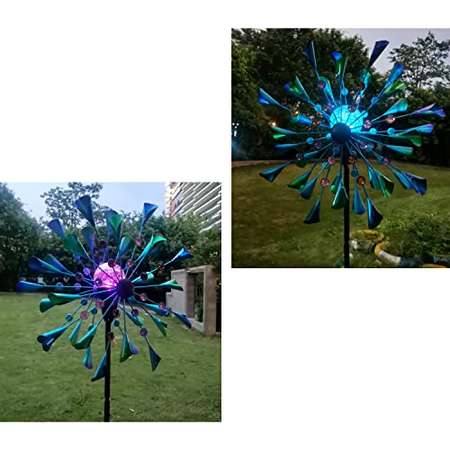 Tiuauit Cracked Glass Ball Light Teal Flower Wind Spinners Metal Multi Color Seasonal Led Lighting Solar Powered Glass Ball Light Outdoor Metal Art For Garden Yard Lawn #TOP4