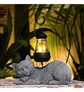 Abia Jaeia Solar Garden Statue with LED Lights - Cute Sleep Cat Sculpture, Waterproof Resin Ornam...