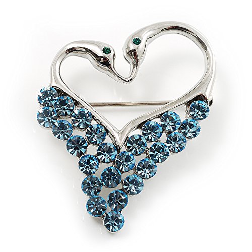 Preisvergleich Produktbild Unbekannt Avalaya Brosche Schwanenherz Kristall Himmelblau