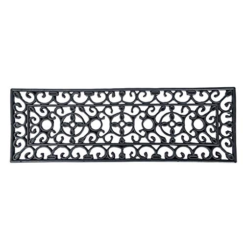 HOMESCAPES Black Wrought Iron Effect Rubber Doormat, 75 x 25 cm
