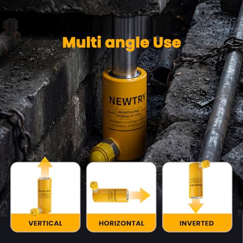 Image of NEWTRY 10 ton Hydraulic Cylinder Long Jack 4 inch Stroke Porta Power Ram Jack Lifting Cylinder Retract Automatically for Shipbuilding Bridge Construction