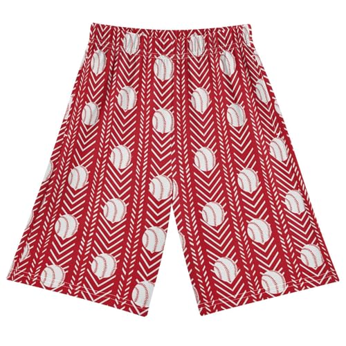 ALAZA Red Chevron Baseball Striped Pajama Shorts Elastic Waist Casual Sleep Shorts with Pockets Size 6-14