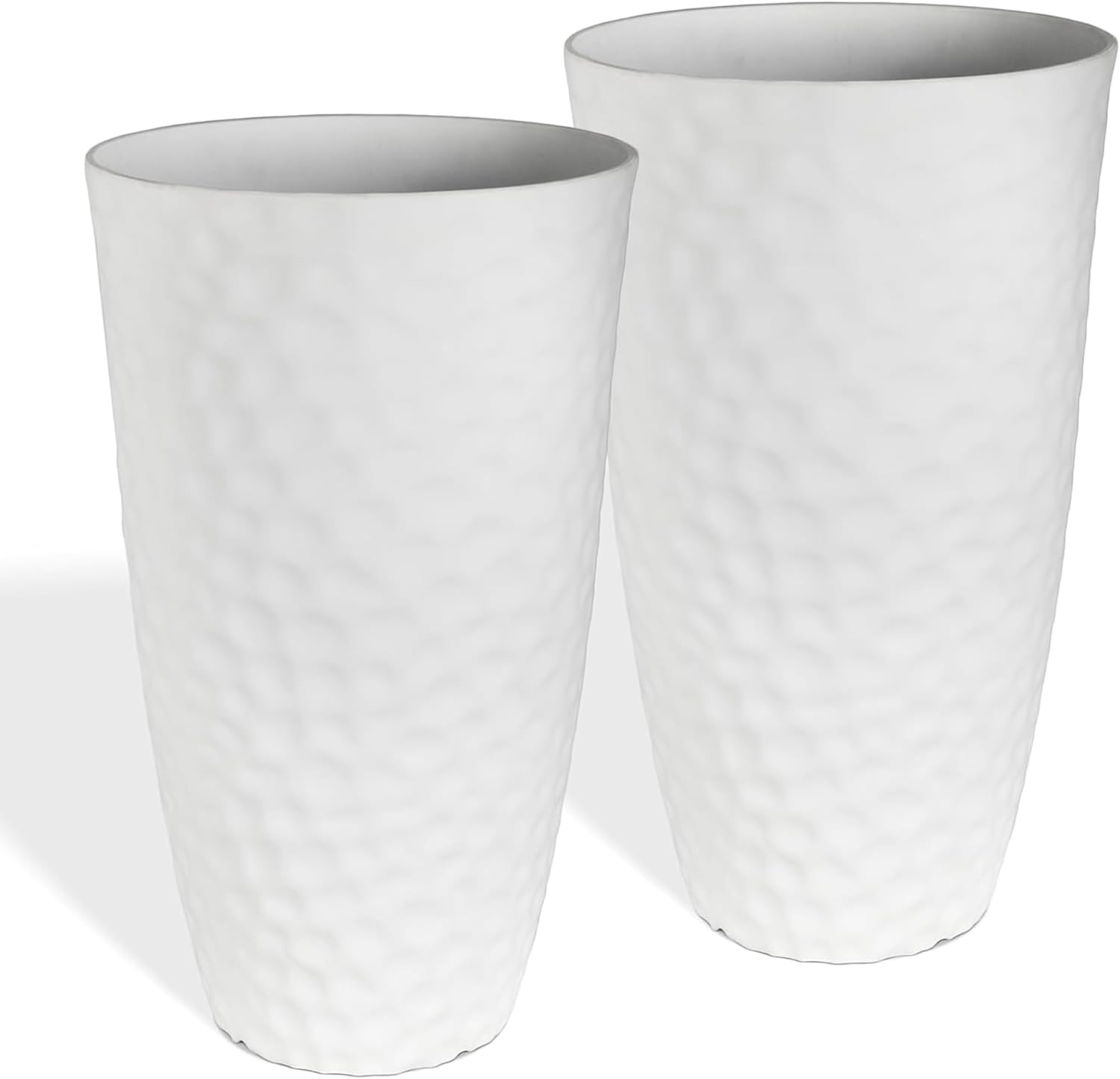 Worth 2 Pack 24" Tall Large Plastic Planter with Drainage Hole, Round Decorative Flower Plant Pit for Indoor or Outdoor Gardening, White