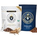 Monkey Brew Functional Mushroom Coffee & Tea Bundle – Rise & Focus (w/Coffee) + Original (Caffeine-Free) | 1,750mg Adaptogens – Lion’s Mane, Turkey Tail, KSM-66 Ashwagandha | USDA Organic