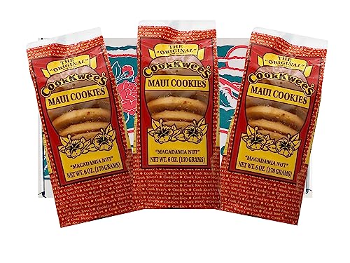 The Original Maui CookKwees Hawaii Cookies 3 Pack- 6 oz. Each (Macadamia Nut)
