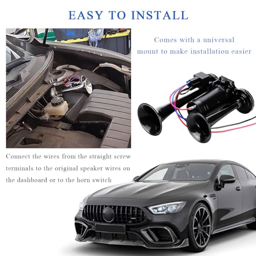 image for Ohleats 12V Car Air Horn, 600DB Super Loud Dual Trumpet Air Horn Kit, 