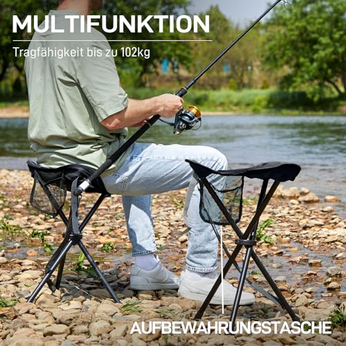 EVER ADVANCED Klapphocker Faltbar Dreibeinhocker Ultraleicht, Campinghocker 53.3cm Hoch 102KG Belastbar mit Seitentasche, Tragbarer Angelhocker Klappbar für Camping Jagd Wandern Angeln