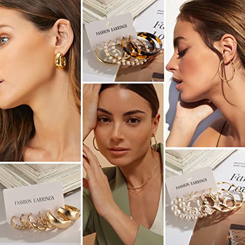 30 Pairs Gold Hoop Earrings Set For Women Girls, Fashion Pearl Chain Link Acrylic Earrings For Women Multipack,Hypoallergenic Trendy Hoop Earrings Pack For Birthday Party Jewelry Gift #TOP3