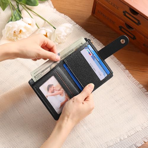 GOIACII Small Wallet for Women Slim RFID Blocking Credit Card Holder Bifold Leather Wallets with Zipper Coin Pocket Black4