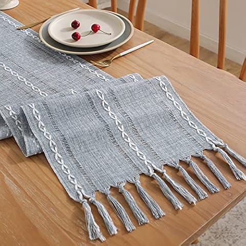 Wentsent Table Runner, Linen Table Runners 12x71 inch Glitter Round Sequins Fabric Gery Table Decoration for Christmas, Party, Banquet, Wedding Beauty Christmas Table Cloth Cover