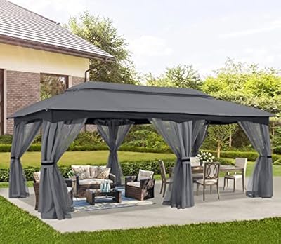 ABCCANOPY Outdoor Patio Gazebo 10x20 - Double Roof Canopy with Mosquito Netting for Backyard, Deck, Garden, Lawn, Dark Gray