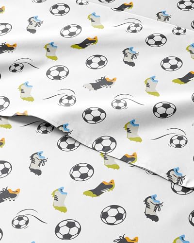 Juego de sábanas para niños, tamaño individual XL, 3 piezas, ropa de cama temática deportiva de fútbol, suave, bonita y acogedora, transpirable y lavable a máquina, juego de cama de fútbol para niños