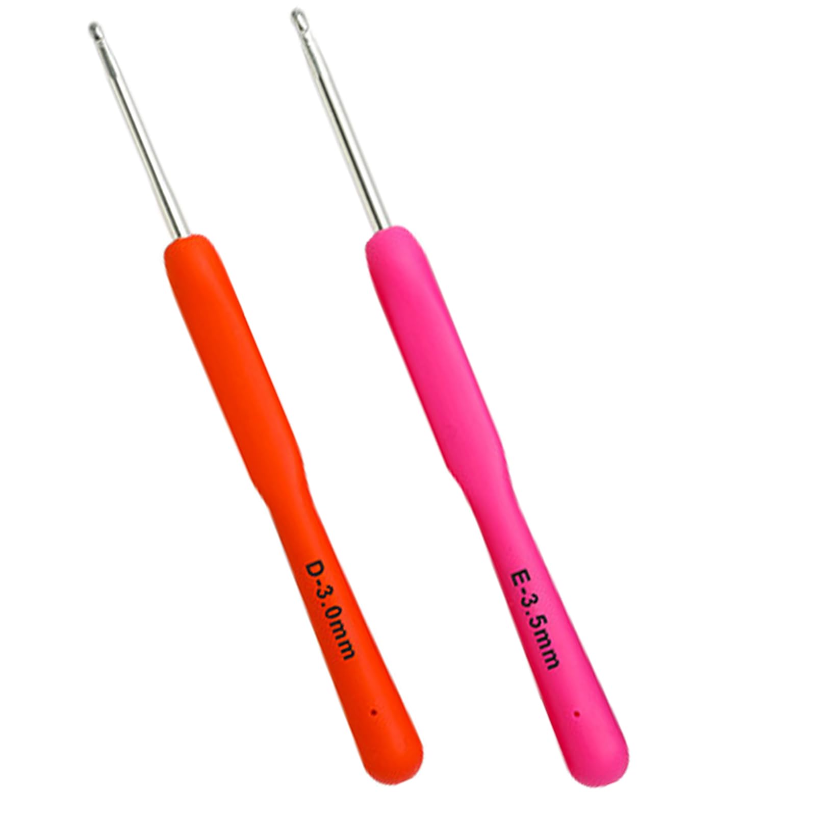 INSIMHEART 2Pack Crochet Hooks, Ergonomic Handle Crochet Hooks for Arthritic Hands Size D/3mm, E/3.5mm, Extra Long Crochet Needles for Beginners, Comfortable Smooth Multicolor Knitting Needles