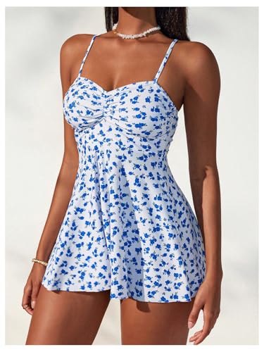 Verdusa Women's 2 Piece Floral Tankini Set Backless Swim Dress with High Waisted Bikini Bottoms2