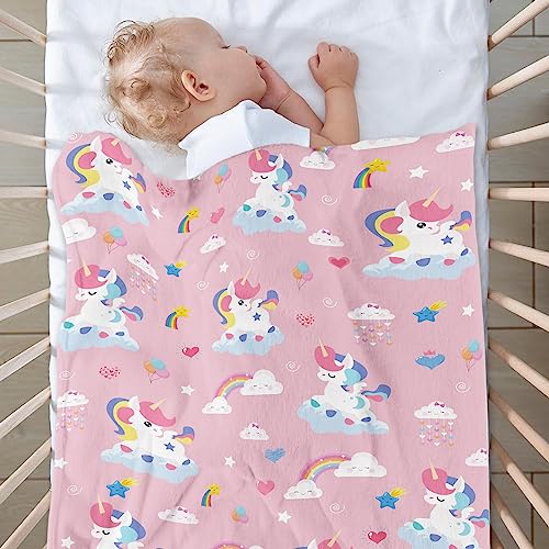 Domgoge Unicorn Baby Blanket UnicornRainbow Girl Blankets Newborn Gift Silky Soft Flannel Fleece Nursery Bed Crib Cot Moses Basket Stroller Quilts Baby Shower Unisex Toddler 102x76 cm Pink-unicorn - Image 4