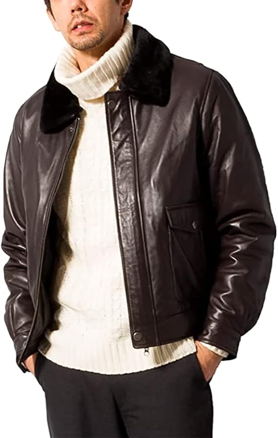 リューグー G-1 襟ボアレザーブルゾン ボンバージャケット LサイズL LIUGOO 本革 襟ボアレザーブルゾン ボンバージャケット メンズ