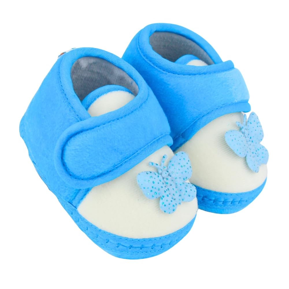 neska moda 6 To 12 Months Baby Girls Velboa Butterfly White,Blue Hook & Loop Shoe Booties-BT5589-picture-22
