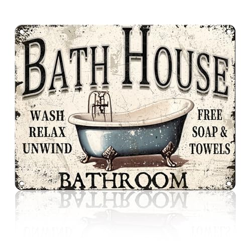 KIYOYO Bathroom Bathtub Bath House Metal Tin Sign Funny Bathroom