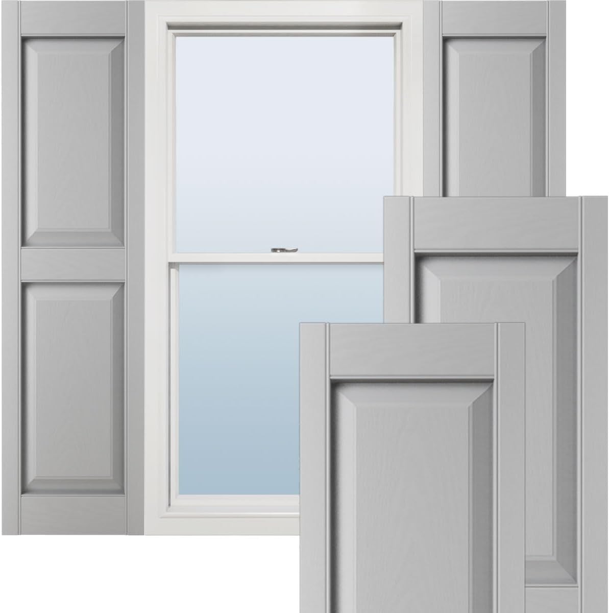 Ekena Millwork Lifetime Vinyl LP2S14X05500PG Standard Two Equal Panel Vinyls, Raised Panel Vinyl Shutters, w/Installation Shutter-Lok's & Matching Screws (Per Pair), 14 3/4"W x 55"H, Paintable