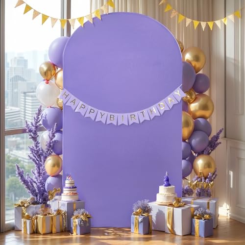 Image of Lavender Arch Cover 6FT Spandex Fitted Wedding Arch Stand Covers Round Top Chiara Arch Covers Stretchy Backdrop Cover for Birthday Party Ceremony Banquet Decoration