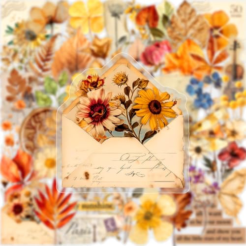Image of 50PCS Transparent Flora Scrapbook Stickers, Flower-G | Vintage Aesthetic Flowers, Vinyl Waterproof, For Scrapbooks Travel Journal, For Water Bottles Laptop Phone