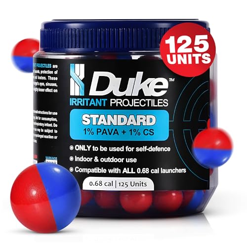 Image of Duke 68 Cal Pepper Ball Projectiles (1% PAVA + 1% CS) - Standard Irritant Projectiles, Non Lethal Pepper Gun Balls for Self Defense Weapons, Home Defense - Round, 3.2g - 3.4g