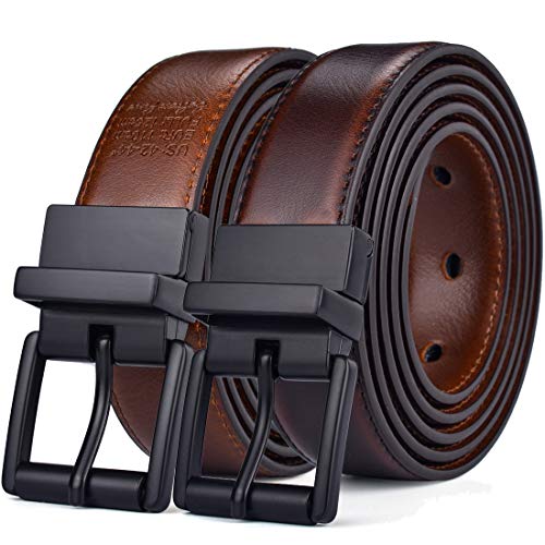 Image of Beltox Men's Belt Dress Casual Reversible Leather 1.1 inch w Roller Buckle Rotated