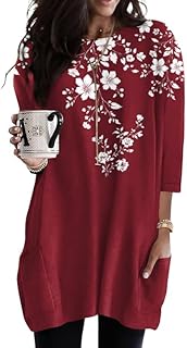 Sponsored Ad - Poetsky Womens 3/4 Sleeve Tunics or Tops to Wear with Leggings Long Shirts Tops with Pockets