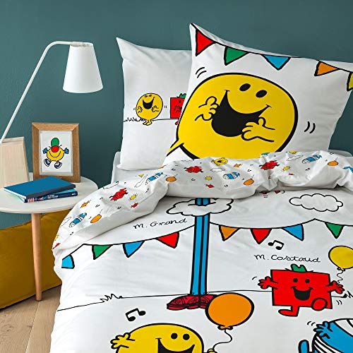 Monsieur Madame Housse de Couette et taie d'oreiller 140x200 cm HAPPYTIME 100% Coton