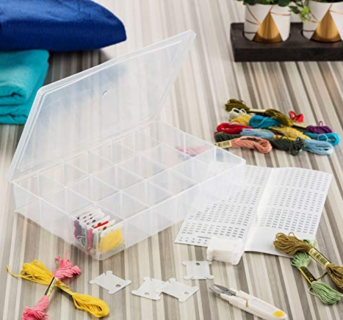 Embroidery Floss Organizer Box - 17 Compartment Plastic Embroidery Thread Organizer with 100 Plastic Floss Bobbins and 640 Floss Number Stickers. Great for All Your Cross Stitch Supplies (Full Set) - Thumbnail 2