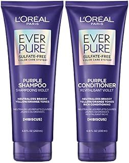 L'Oreal Paris EverPure Brass Toning Purple Sulfate Free Shampoo and Conditioner, 6.8 fl Ounce (Set of 2)